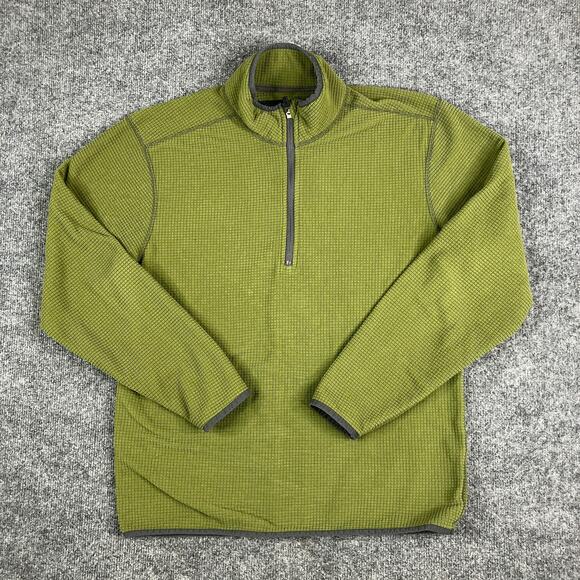Eddie Bauer Pullover Mens Size M Green Grid Fleece 1/4 Zip Lightweight Outdoor - Picture 1 of 9